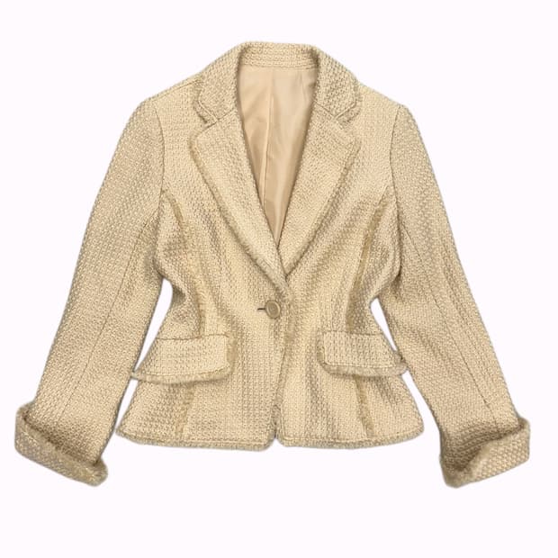 bold wool tweed beige blazer