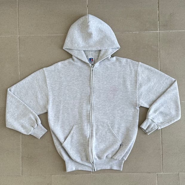 90s 빈티지 러셀 후드집업 밝은그레이 M USA