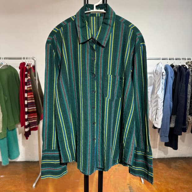빈티지 그린 스트라이프 셔츠
