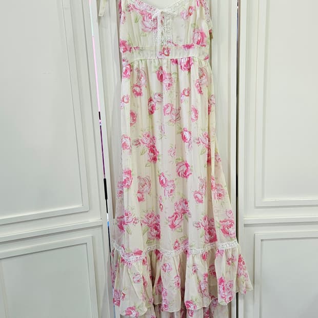 디어리 플라워 롱 원피스  레이스 프릴