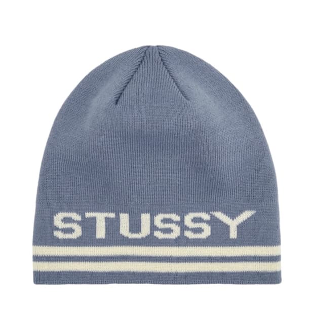 스투시 자카드 스트라이프 스컬캡 비니 페이디드 블루