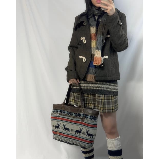 울 블렌디드 하이넥 더플 버튼 후디드 코트