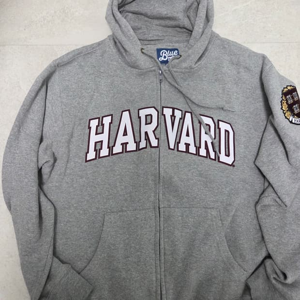 하버드 대학교 자수 로고 기모 후드 집업
