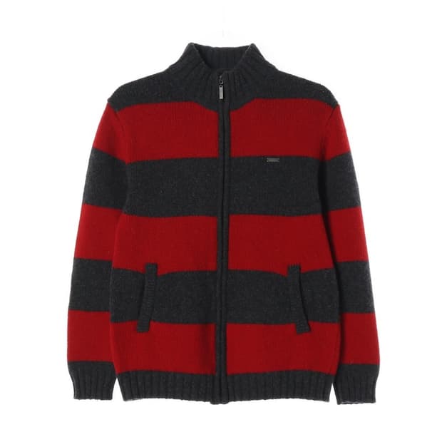 BangBang 스트라이프 하이넥 지퍼 가디건 90