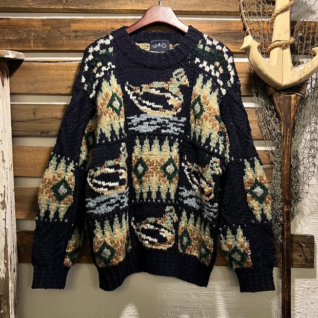 [M]90's JPN 빈티지 말라드덕 네이티브 패턴 울 니트