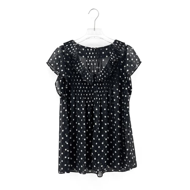 빈티지 도트 플리츠 블라우스