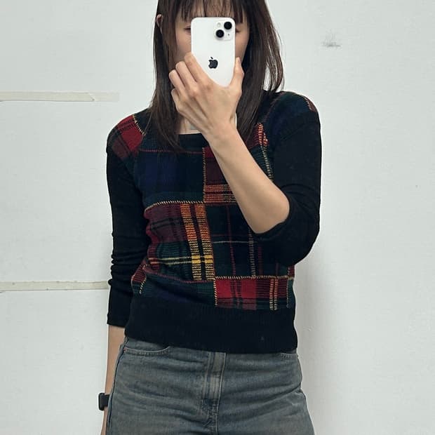 랄프 로렌 타탄체크 하프 니트