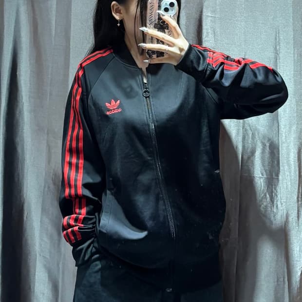 L 아디다스 파이어버드 레드 넥리스 트랙탑