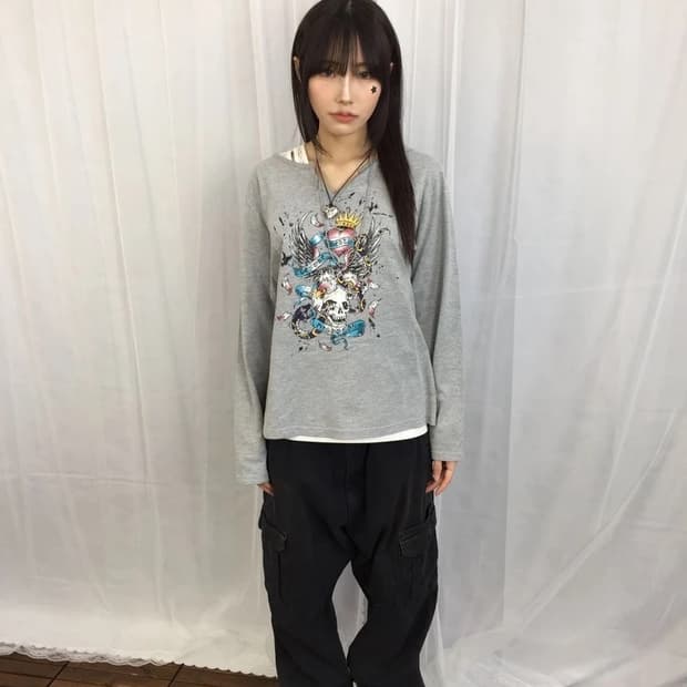 JPN Skull Crown Graphic Long Sleeve