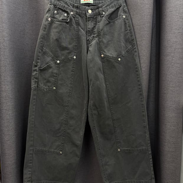 OOT 블랙 워크웨어 카펜터 데님 팬츠 흑청 와이드 벌룬