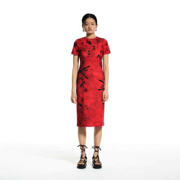 Yunse 프린트 원피스 레드
