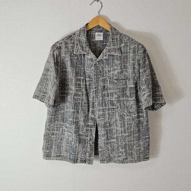 자라 ZARA 자카드 린넨 반팔셔츠 가디건 워시드 L (거의 새상품)