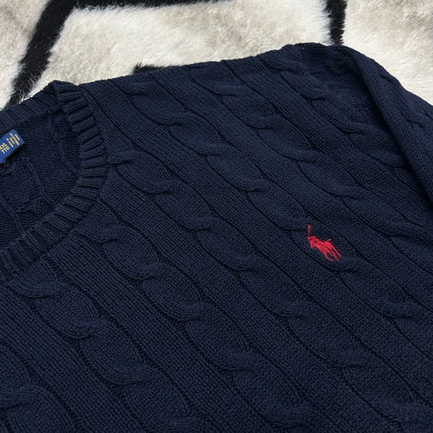 [2XL]폴로랄프로렌 라운드 꽈배기 니트/네이비