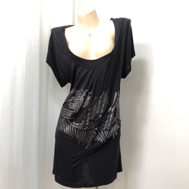 charcoal sequin asymmetrical long top