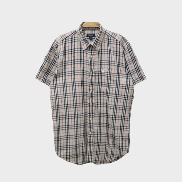 버버리 런던 체크 반팔 셔츠 66085