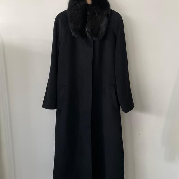 vintage black angora silk long coat