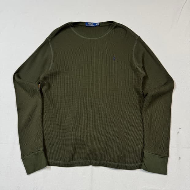 XL) 폴로 랄프로렌 올리브 써멀 와플티 라운드넥 티셔츠