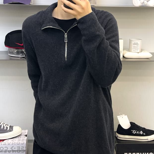 버버리 100%캐시미어 하프 집 스웨터