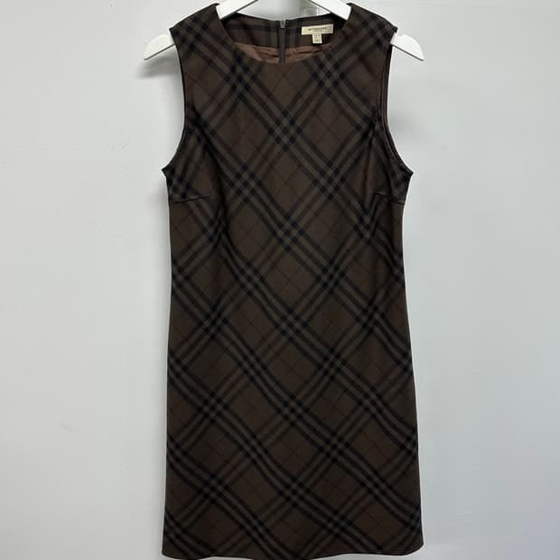 버버리 사선체크 울 원피스