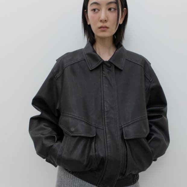 gbh 지비에이치 레더 봄버 자켓 블랙