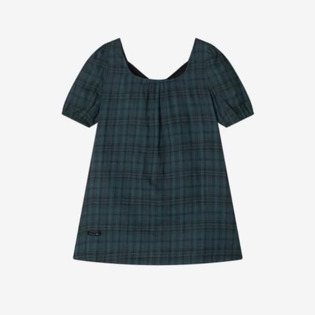 콜로신스 Black Tie Blouse Teal Check 체크 블라우스