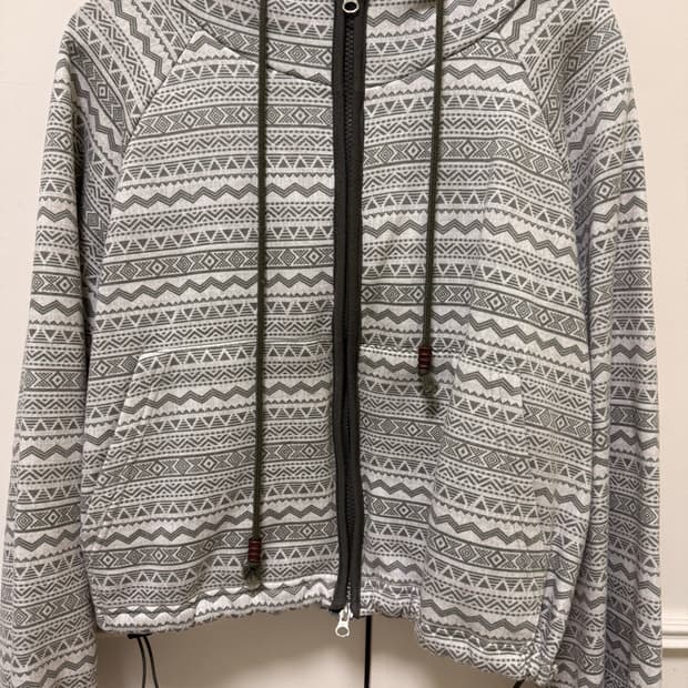 빈티지 인디 보헤미안 양기모 후드 집업 점퍼 카키