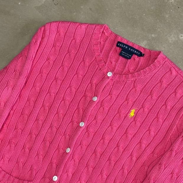 M 폴로랄프로렌 핑크 코튼 케이블 가디건