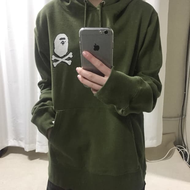 베이프 카키 말차 해적 크로스본 원 포인트 후드 티