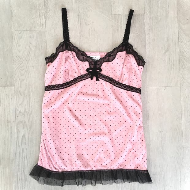 Jpn vintage pink dot frill sleeveless