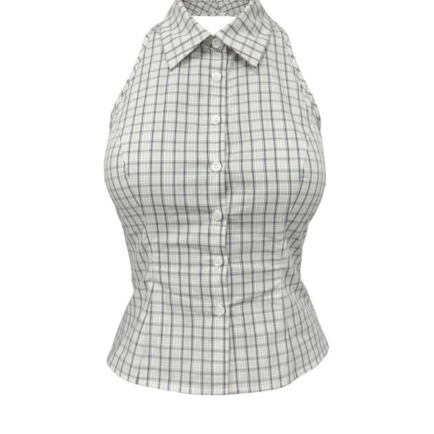 페일제이드) Check Halter-Neck Shirts Ivory 2