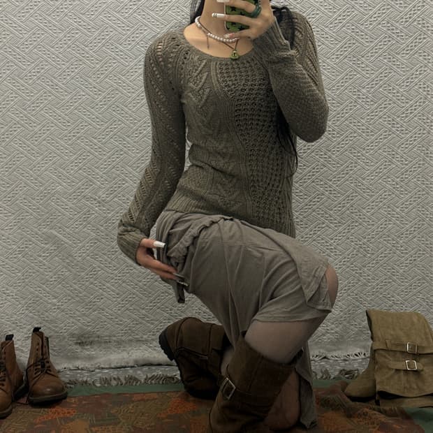 갭 빈티지 캐주얼 딱붙핏 케이블 뜨개 니트 K0096