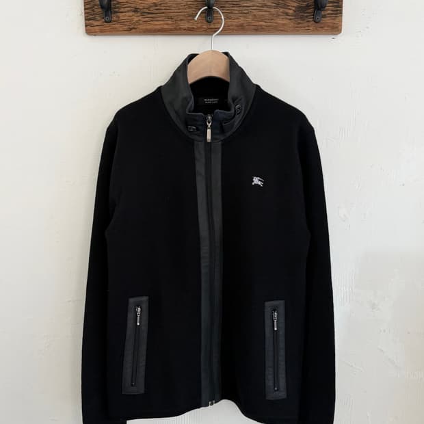 Burberry 버버리 블랙라벨 레더 디테일 니트 집업