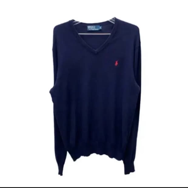 공용 폴로 랄프로렌 울 브이넥 니트 네이비