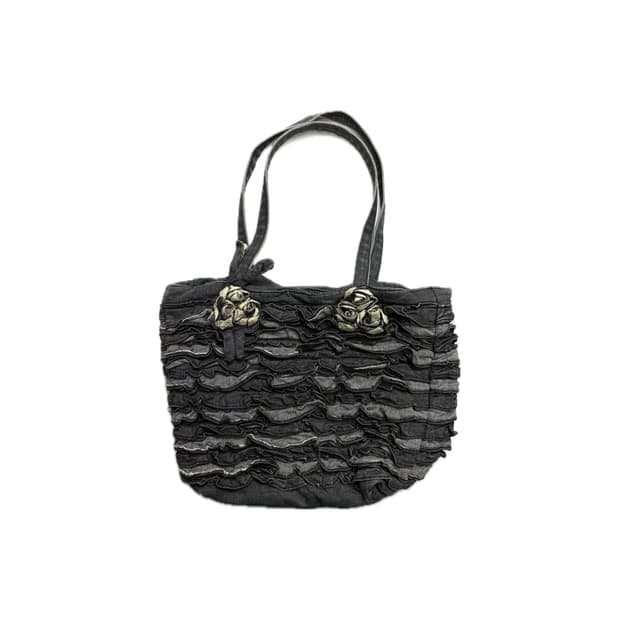 Ruffle Denim Tote Bag