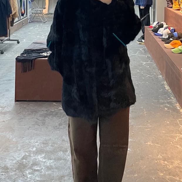 빈티지 블랙 퍼 코트 H1137