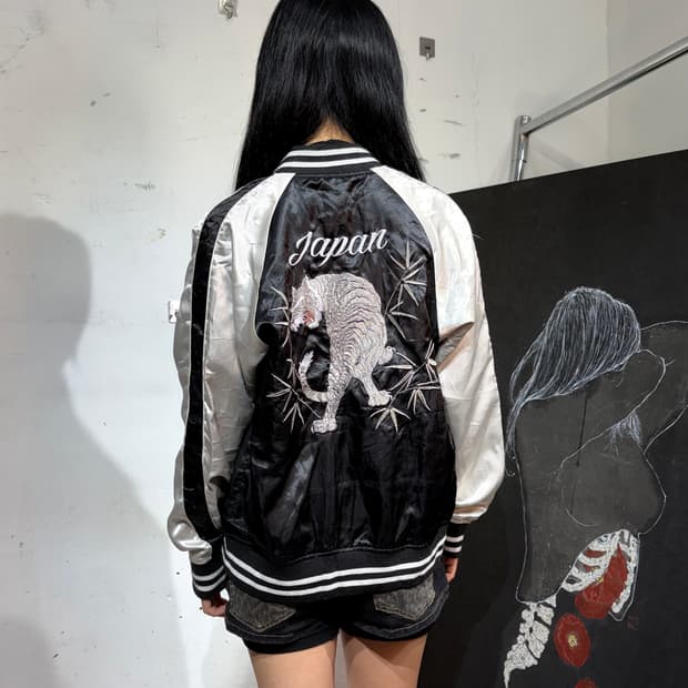 JPN 백호 오리엔탈 자수 스카잔 일본 빈티지 수니베어 스카쟌 M