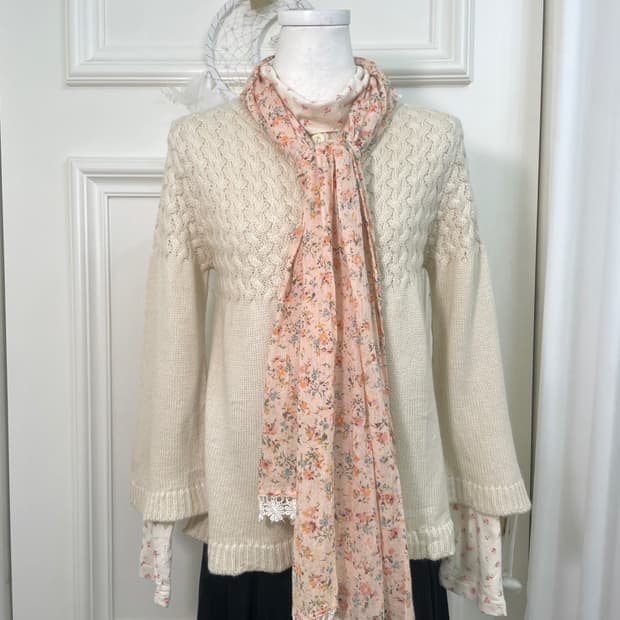 coral flower lace point cotton scarf