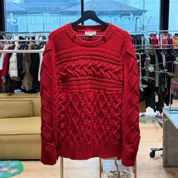 버버리 레드 아란 캐시미어혼방 니트 