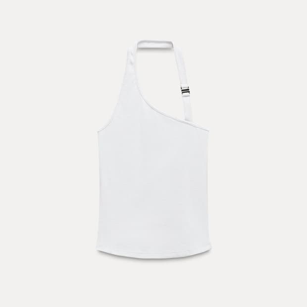 홀터넥 리브드 티셔츠