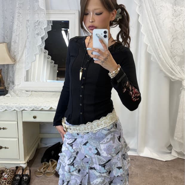 oriental flower pattern skirt