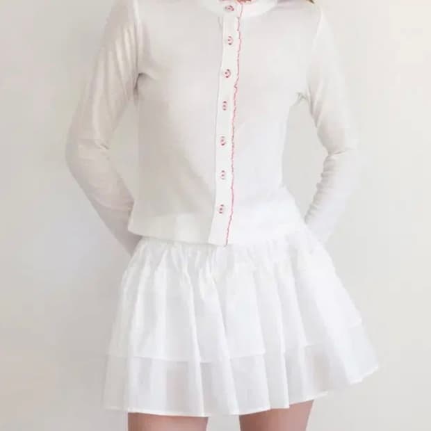 더티스 나일론 프릴 셔링 스커트 화이트