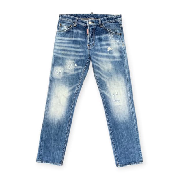 46)디스퀘어드2 데님 진청 페인팅 레터링 로고 청바지 워싱진