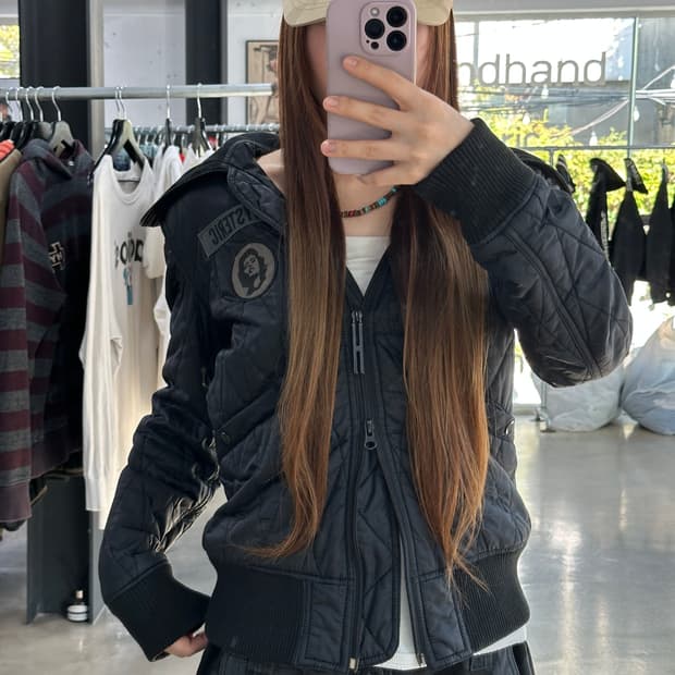 히스테릭글래머 Y2k 포켓 하이넥투웨이 퀼팅자켓