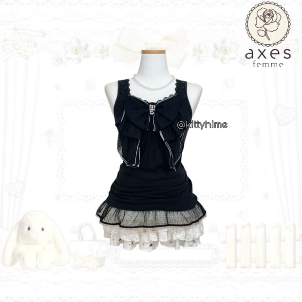 Axes femme 엑시즈팜 공겜여주깔 빅리본 슬리브리스 엑팜슬리브갸루