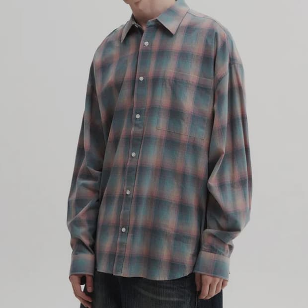 디앤에스알 오버사이즈 플란넬 체크 셔츠 핑크 XS