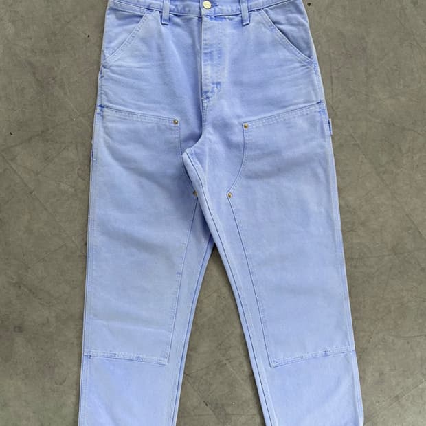 Carhartt 칼하트 라벤더 블루 캔버스 더블 니 팬츠