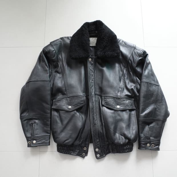 블루버드 90s 양털탈부착 레더항공자켓 L (YKK)