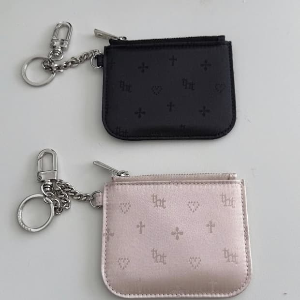 쓰리타임즈 카드지갑 tht jacquard chain purse 핑크