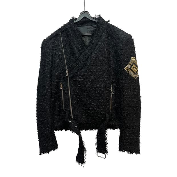 Balmain Black Tweed Biker Jacket