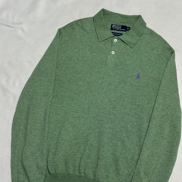 XL 폴로랄프로렌 라이트 그린 메리노 울 카라 니트 